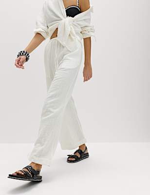 Pure Cotton Drawstring Beach Trousers