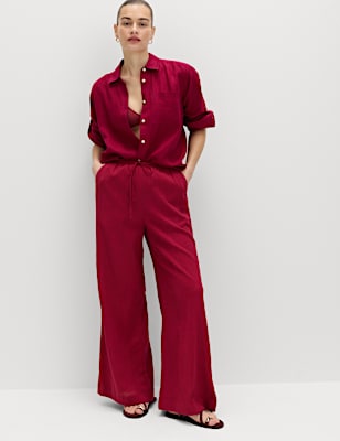 Cotton Rich Beach Trousers with Linen