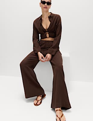 Cotton Rich Beach Trousers with Linen