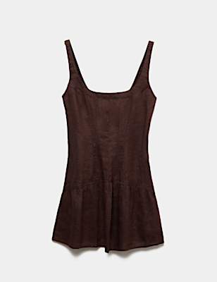 Pure Linen Square Neck Peplum Top