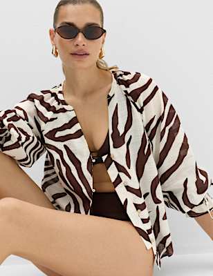 Pure Cotton Animal Print Beach Cover Up Shirt