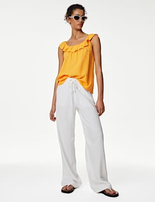 Linen Blend Ruffle Vest Top