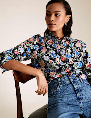 Pure Linen Floral Long Sleeve Shirt