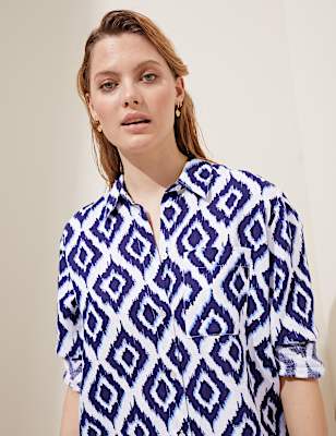 Pure Linen Printed Oversized Shirt