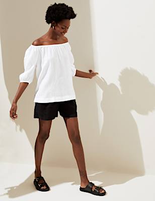 Pure Linen Puff Sleeve Blouse