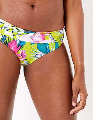 Tropical Print Roll Top Bikini Bottoms