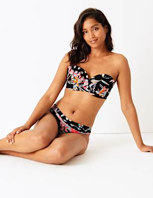 Printed Ruffle Padded Bandeau Bikini Top