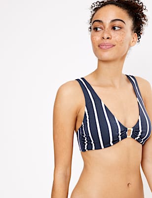 Striped Ribbed Plunge Bikini Top