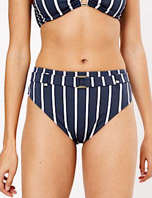 Tummy Control Striped High Waisted Bottoms