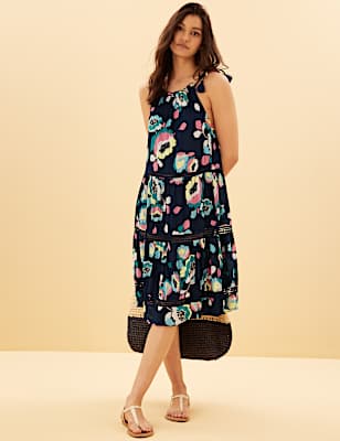 Cotton Woven Floral Tassel Beach Dress