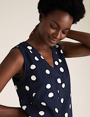 Linen Blend Polka Dot Shift Dress