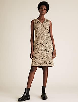 Linen Animal Print Knee Length Shift Dress