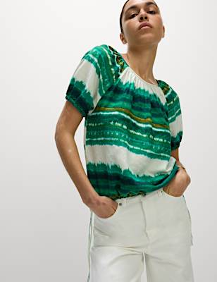 Linen Rich Printed Blouse