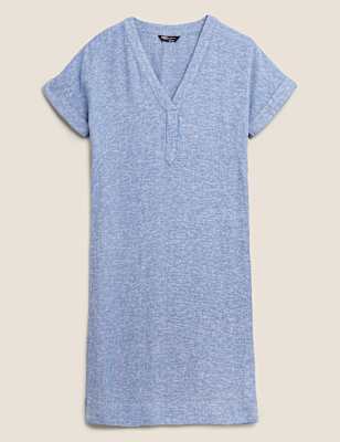Linen Blend V-Neck Shift Dress