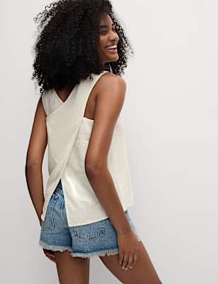 Linen Rich Shimmer Cross Back Tank Top