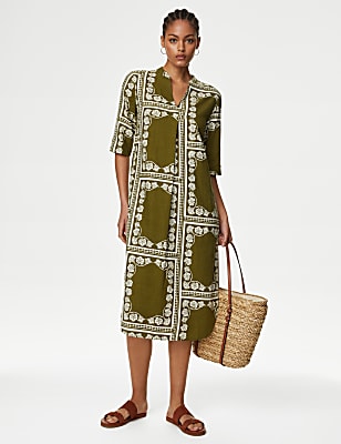 Linen Rich Printed V-Neck Tunic