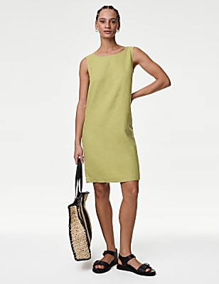 Linen Rich Knee Length Shift Dress