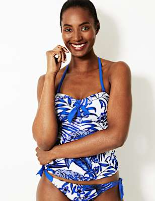 Palm Print Bandeau Tankini Top