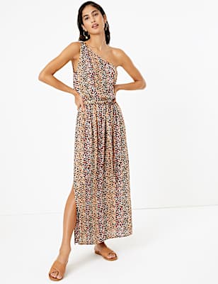 Printed One Shoulder Maxi Beach Dress
