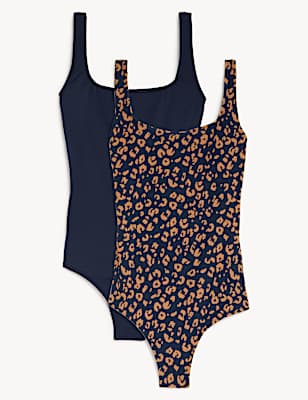 2 Pack Printed Scoop Neck Swimsuits