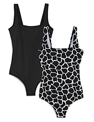 2 Pack Printed Scoop Neck Swimsuits