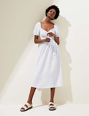 Pure Cotton Square Neck Maxi Tea Dress
