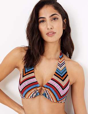 Chevron Printed Ring Detail Bikini Top