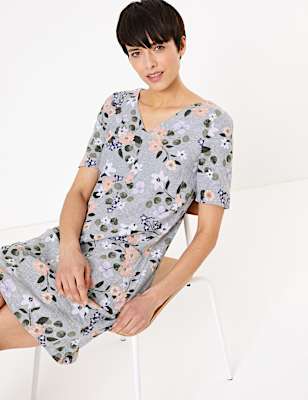 Linen Floral V-Neck Shift Dress