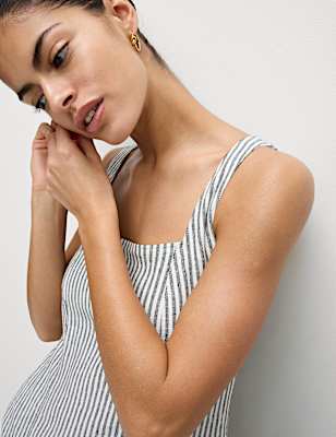 Linen Rich Striped Mini Shift Dress