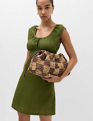 Pure Linen Ruched Mini Waisted Dress