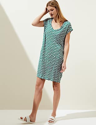 Jersey Printed V-Neck Mini T-Shirt Dress