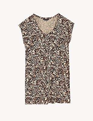 Jersey Printed V-Neck Mini T-Shirt Dress