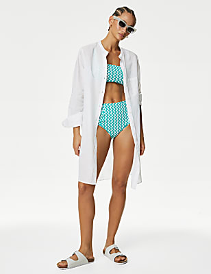 Pure Cotton Collarless Beach Cover Up Shirt