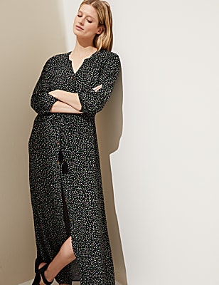 Printed V-Neck Tie Waist Maxi Beach Dress