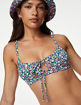 Printed Tie Front Bikini Top