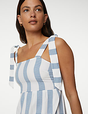 Cotton Rich Striped Midaxi Tiered Dress