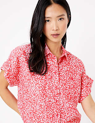 Pure Linen Floral Short Sleeve Shirt