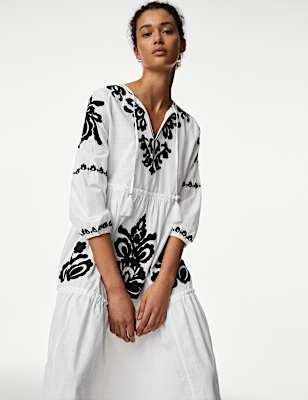 Pure Cotton Midaxi Tiered Beach Dress