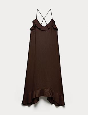 Linen Cotton Blend Ruffle Maxi Dress