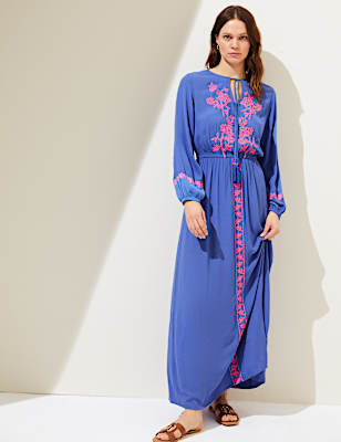 Embroidered V-Neck Maxi Beach Dress