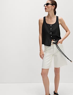 Linen Rich Button Through Raw Edge Cami Top
