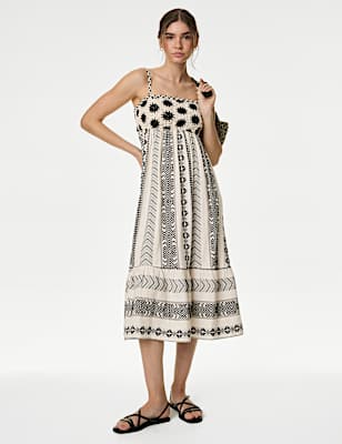 Pure Cotton Printed Textured Midaxi Beach Dress