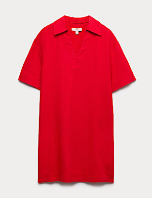 Linen Rich Collared Mini Shift Dress