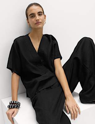 Pure Linen V-Neck Popover Top