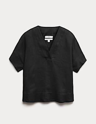 Pure Linen V-Neck Popover Top