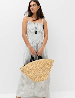 Linen Rich Shirred Maxi Shift Dress