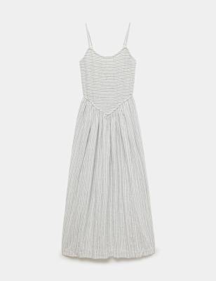 Linen Rich Shirred Maxi Shift Dress