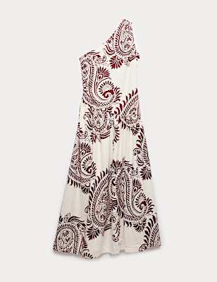 Linen Rich One Shoulder Maxi Shift Dress