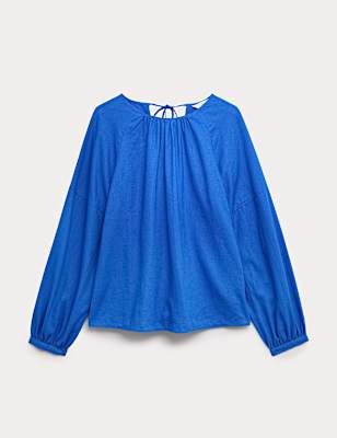 Linen Rich Round Neck Blouse