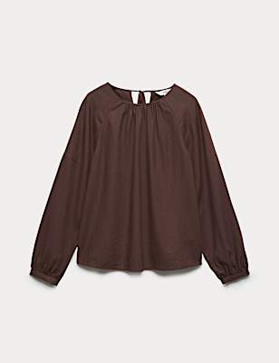 Linen Rich Round Neck Blouse